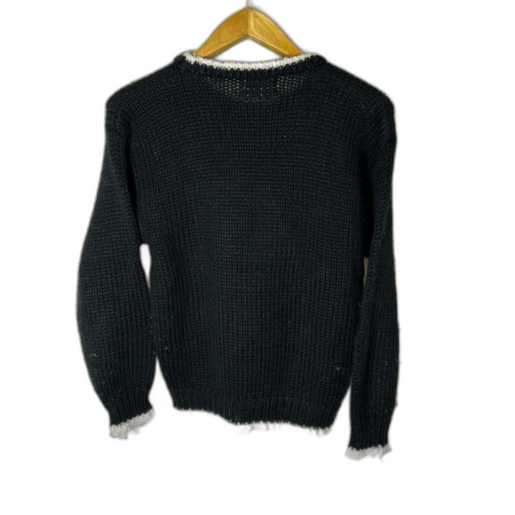 Vintage 90s Evian II Black Crewneck Sweater with Brown Fuzzy Teddy Bear Size M - Picture 9 of 11